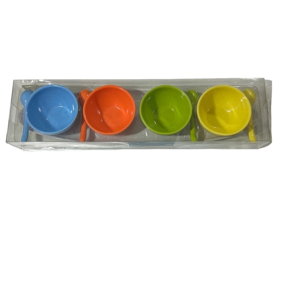 Vintage Bon-Ton 9-Piece Melamine Condiment Set 4 Bowls 4 Spoons & Boat Tray NIP - Picture 3 of 10